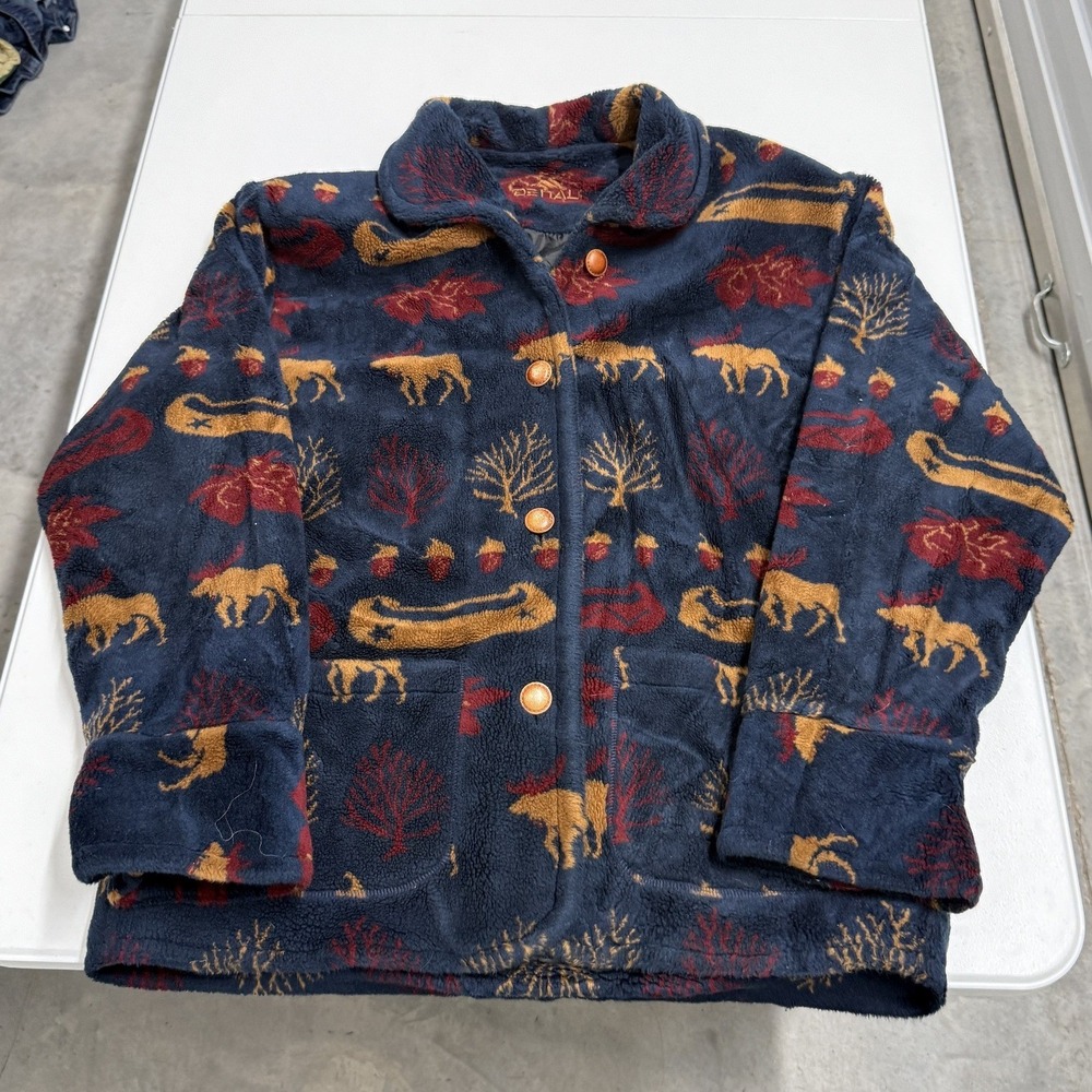 Denali Fleece Jacket Womens L Navy Blue Excellent Moose Canoe Novelty Print